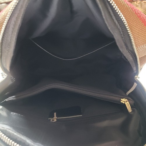 Designer inspirierter karierter Rucksack Geldbörse Canvas, veganes Leder, Reißverschlüsse, Taschen - Bild 7 von 9
