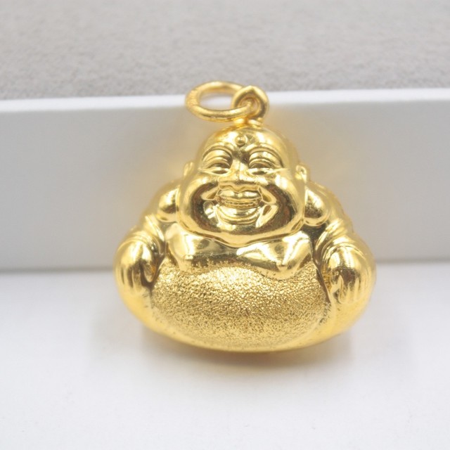 Details About Pure 999 24k Yellow Gold 3d Craved Bless Sand Laughing Buddha Pendant 6 4g
