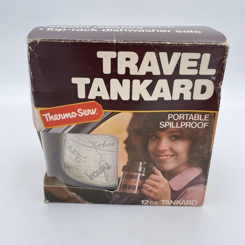 NEW Vintage 1980 Travel Tankard Thermo Serv 12oz Travel Coffee Mug Cup USA RARE