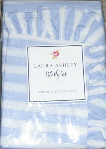 Laura Ashley Blue/White Striped European Pillow Sham  100% Cotton 26 X 26 In - Picture 1 of 1