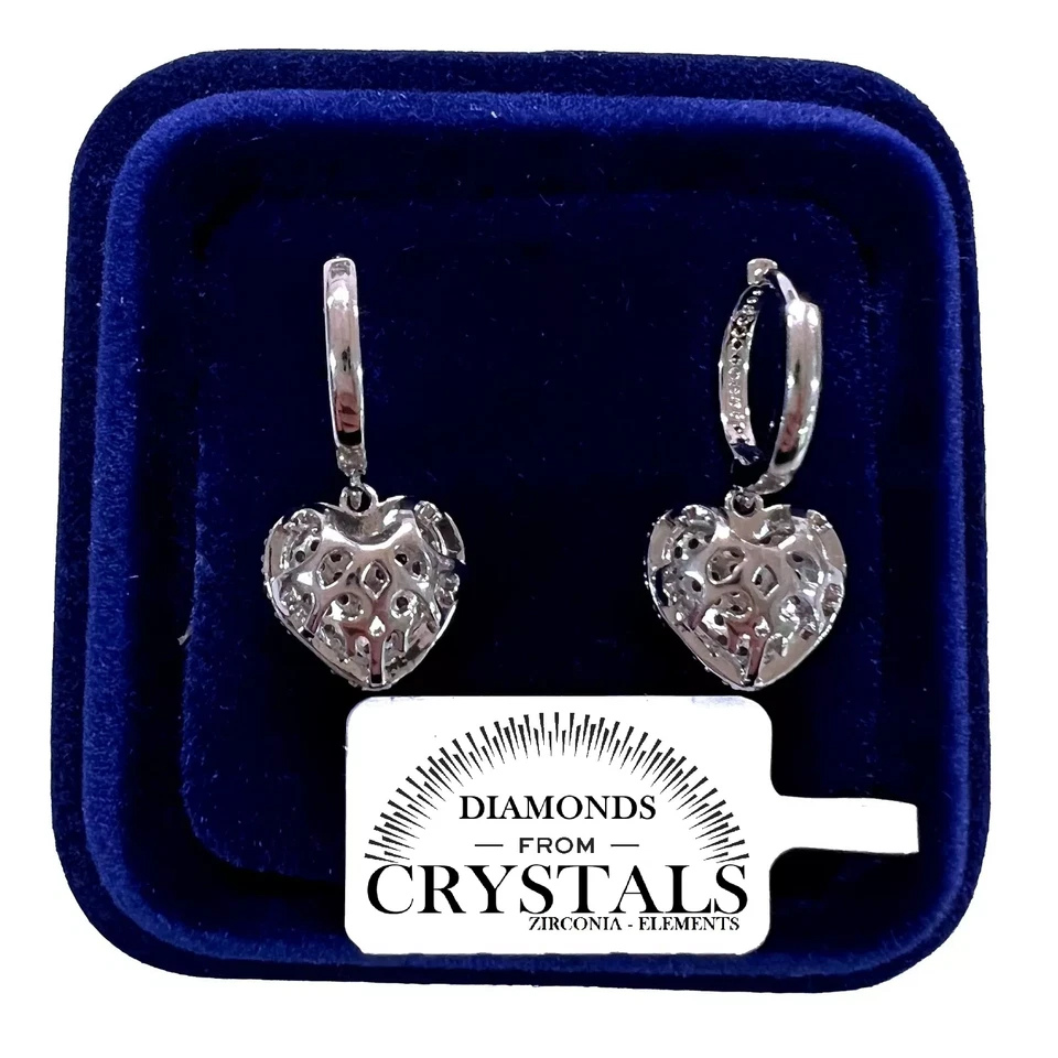 Orecchini Cuore Tempestato pl. Oro Bianco 18K con Cristalli Zirconi S/80 - Immagine 2 di 4