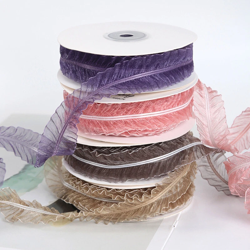 1.5cm 2.5cm Hemline Pleated Ruffle Edge Sheer Chiffon Ribbon Fabric Webbing - Image 2 of 3