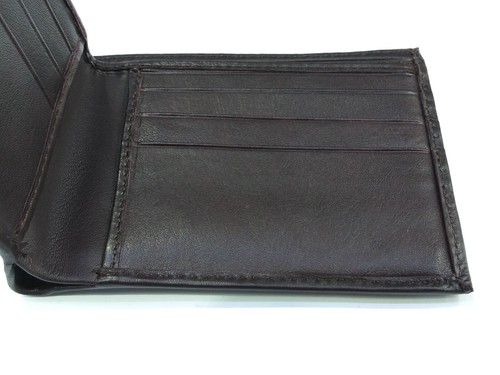 KNITTED Leather Bifold Credit Card/ID Wallet tan with dark brown - Picture 5 of 7