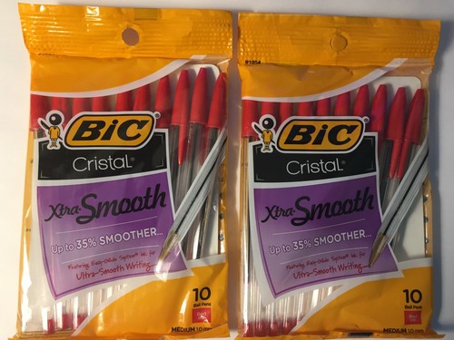 RED BIC Cristal Xtra-Smooth Ballpoint Pens LOT (Two 10-packs) TWENTY (20) PENS - Picture 1 of 10