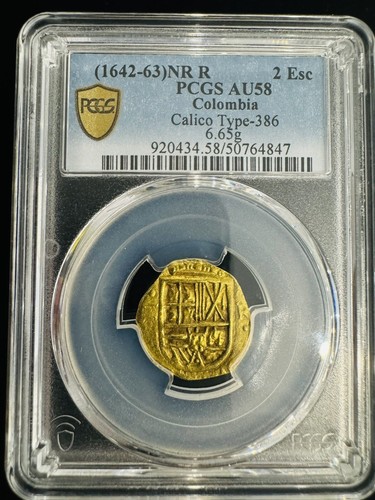 COLOMBIA 2 ESCUDOS 1642-63 PHILIP IV PCGS AU58 GOLD DOUBLOON TREASURE COB COIN - Picture 9 of 9