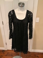 Diane Von Furstenberg Black Floral Lace Hasina Shift Dress, Size 10