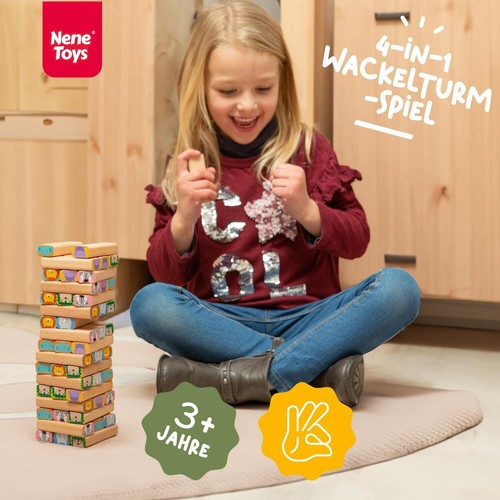 Holzklötze Stapelspiel - 4-in-1 Wackelturm Familien-Gesellschaftsspiel - Set ... - Bild 2 von 7