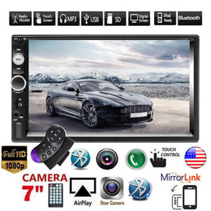 7" HD Car MP5 Player Stereo Radio BT Mirror USB AUX FM Audio 2 DIN With Camera