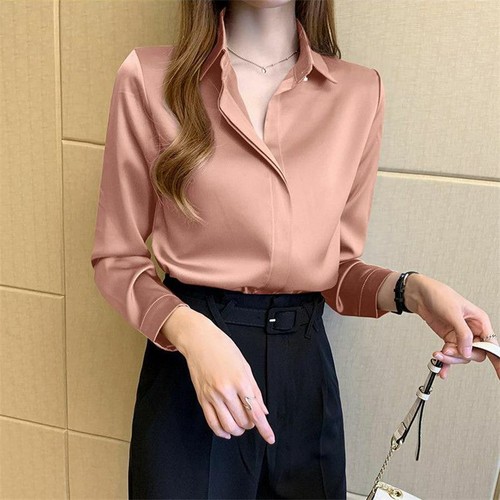 Camisas Blancas Top Blusa Manga Dama Talla Larga Mujeres Plus Oficina Seda Camisa Básica - Imagen 14 de 16
