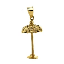 New 14k Yellow Gold 3D Beach Umbrella Pendant