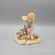 Vintage German Meissen Figurine Of Cherub Gardener Allegory Of Earth, 4.75" Tall