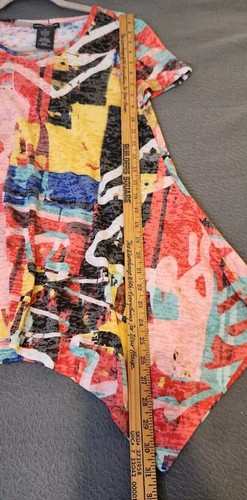 Chelsea & Theodore T Shirt Women M Multicolor Graffeti Tunic Burnout Asymmetric - Picture 3 of 7