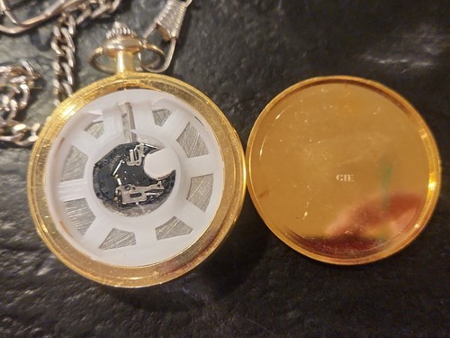 Q Collection Quarz goldfarbene Taschenuhr Edelstein auf der Vorderseite - Bild 3 von 5