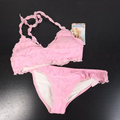 Neu Skechers Beach Damen Junior L rosa Häkel Y2K 2-Teiler Bikini Badeanzug