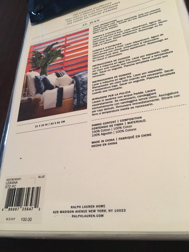 Free Ship Ralph Lauren St Jean LEANNA Blue Ombre Set 2 STANDARD Pillowcases NIP - Picture 5 of 8