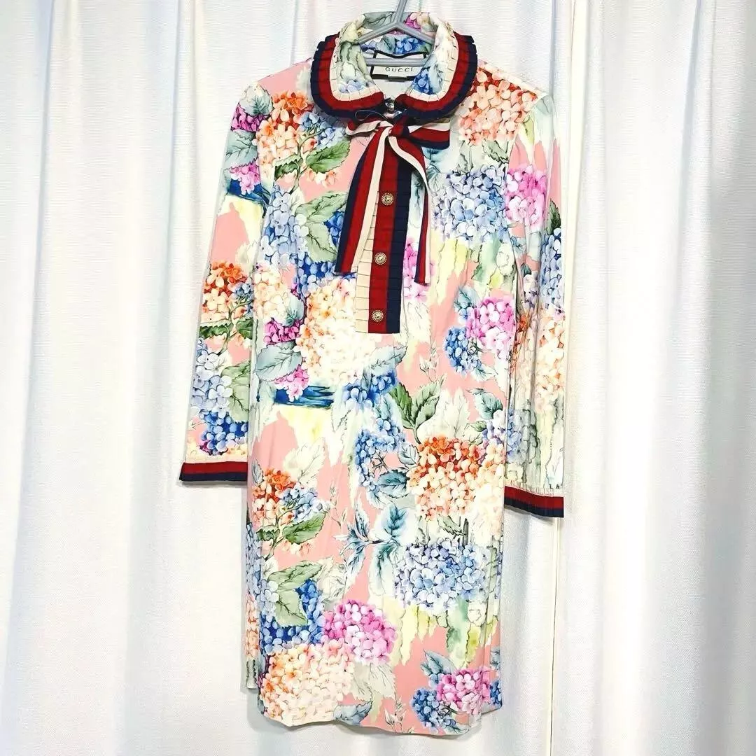 Robe GUCCI femme taille S rayonne motif hortensia manches longues