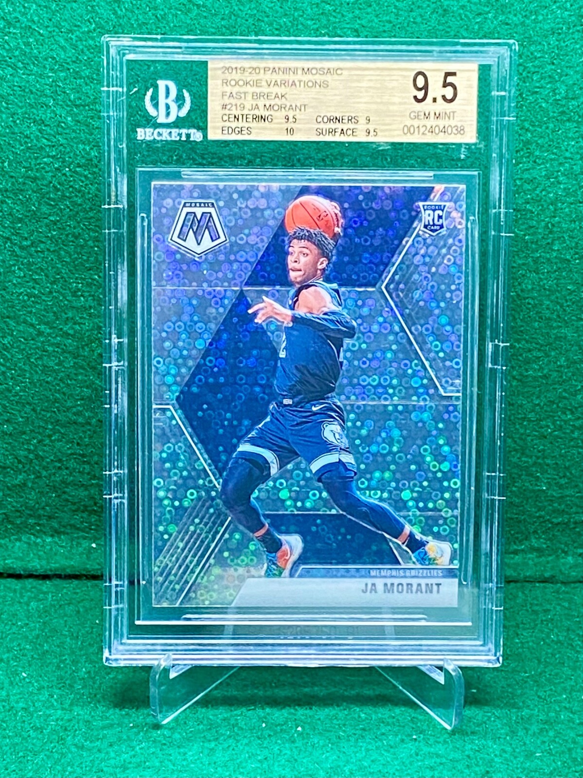2019-20 Mosaic JA MORANT Rookie Variation Fast Break Prizm #219 BGS GEM MINT 9.5