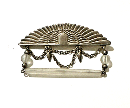 Vintage AJC Art Deco Brooch ISIS WINGS Dangle Chain Egyptian Revival Pin