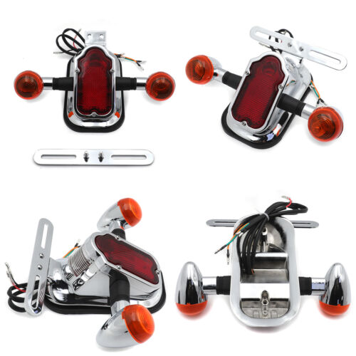 Motorcycle Metal Chrome Tombstone Brake Tail w/ Light Signal For Harley Big Twin - Picture 5 of 9