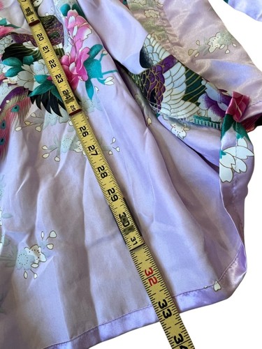 Y2K Kimono Robe Womens One Size Purple Floral Satin Knee Length Boho Artsy Goth - Picture 6 of 6