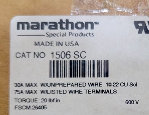 Marathon Special Products 600V 75A 6-Position Terminal Block 1506 SC NEW - Picture 2 of 7