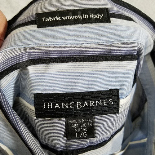 Jhane Barnes Shirt Mens Large Blue Gray White Striped Button Up Long Sleeve - Picture 5 of 8