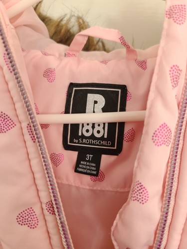 Rothschild Girls 3T Pink Foil Print Hearts Puffer Hood Zip Pocket Jacket - Picture 3 of 4