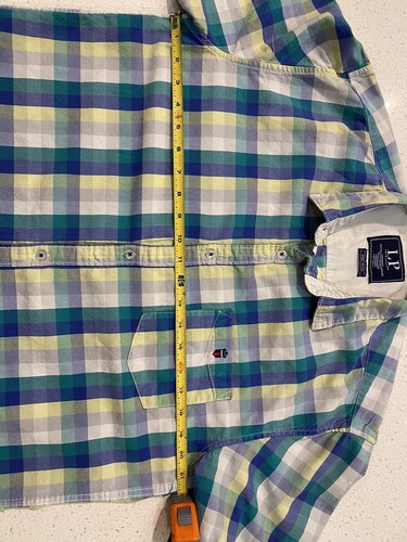 Louis Philippe mens button up shirt 44cm blue green Yellow Plaid long sleeve - Picture 9 of 11