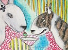 Aceo Bull Terrier drinking a Martini Folk Art Card Print Dog Collectible Ksams