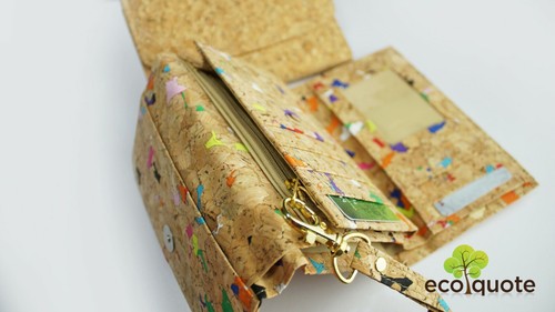 Cork Tri Fold Envelope Compact Wallet Wristlet Handmade Eco-Friendly Sustainable - Picture 13 of 14