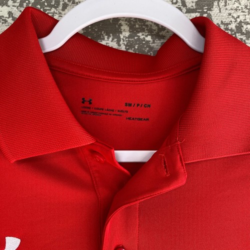Under Armour Polo Shirt Small Loose Heat Gear Short Sleeve Golf Hike Red Mens - Picture 2 of 7
