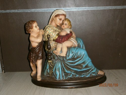 ANCIENNE STATUE RELIGIEUSE/LA VIERGE A LA CHAISE/debut XXéme/H.36cm/PLATRE PEINT - Picture 3 of 9