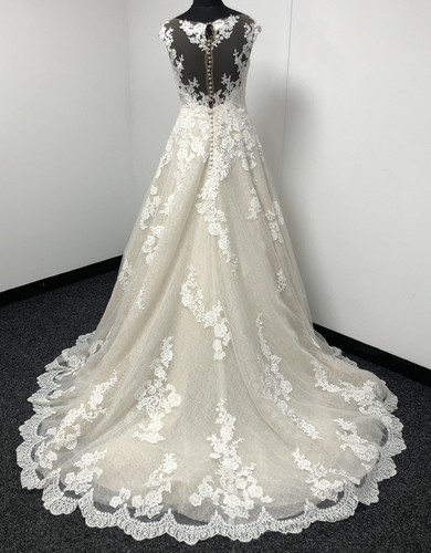 Pronovias Primadona Off White Dual Lace Wedding Dress Gown Guipure Motifs UK 12 - Picture 4 of 24
