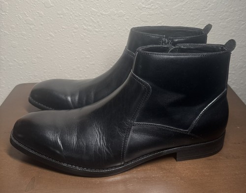 Kenneth Cole Reaction Mens 10.5M Black Leather Plain Toe Casual Zip Boots - Picture 3 of 7