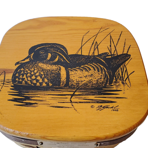 Waterfowl Heritage 1998 Collector Woven Tissue Basket Wooden Lid Duck Vintage - Bild 2 von 8