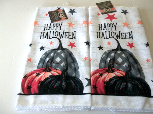 "2 Handtuchset HAPPY HALLOWEEN Geschirrtücher neu mit Etikett 12""x25" - Bild 2 von 2