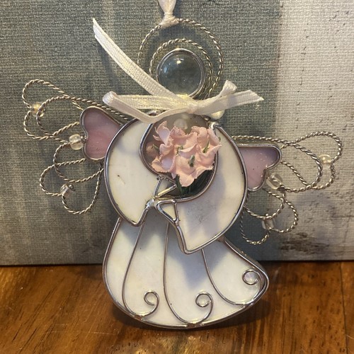 Vintage weiß rosa Buntglas Engel Weihnachtsschmuck Blumen
