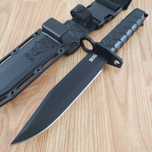 SOG Combat Fixed Knife 7.13" Black AUS-8 Steel Clip Point Blade Black G10 Handle - Picture 2 of 12