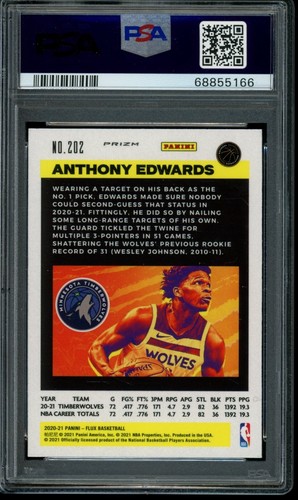 2020-21 Panini Flux #202 Anthony Edwards Fanatics Green Cracked Ice Prizm PSA 10 - Foto 2 di 2
