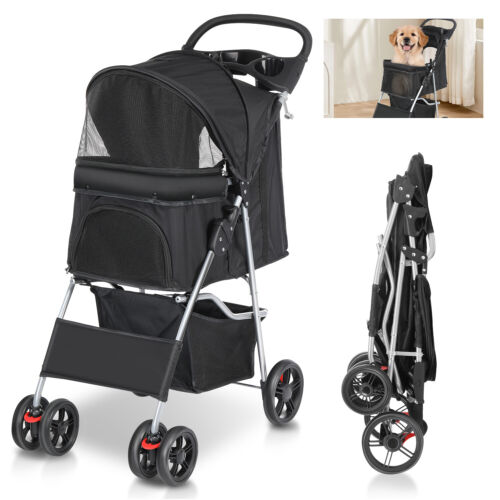 Hundewagen Hundebuggy Katzen Pet Stroller mit 4 Rädern 360° klappbar Oxford 15kg - Bild 13 von 13
