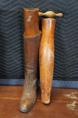 Antike Leder Militär Reitstiefel & Holzformen Reiter Pferd Kavallerie - Bild 11 von 12