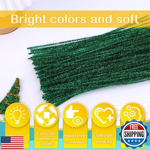 100 Pieces Pipe Cleaners Chenille Stem, Glitter Green Pipe Cleaners Set for P - Bild 4 von 5
