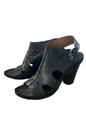 Nine West Black Leather Heels, Peep Toe, Sling Back Small Platform, Size 8.5