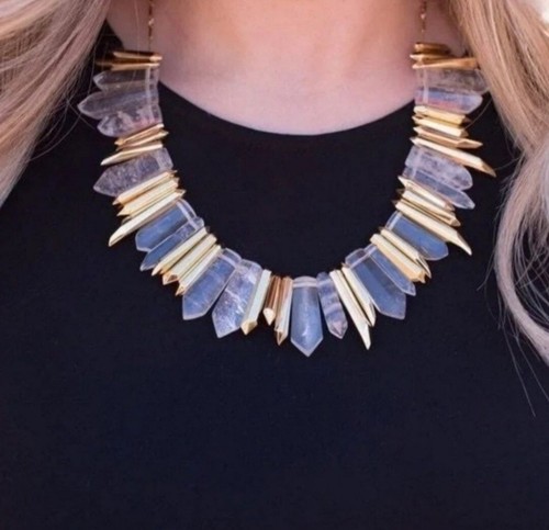 NIB Stella & Dot Rebel Stone Necklace In Gold - Picture 12 of 13
