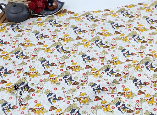 Japanese Fabric Cotton Shiba Inu Animals Print DIY Kimono Curtain Craft Clothes - Picture 8 of 18