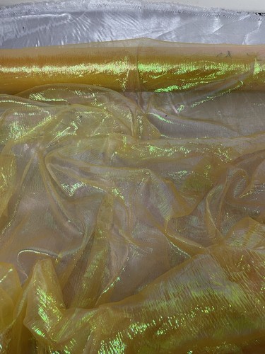 1 mtr Gelbgold irisierender glänzender Crinkle Organza Stoff..45" breit (114cm) - Bild 2 von 6