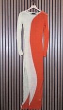 New PrettyLittleThing Dress Small Womens Beige Orange Colorblock Maxi Leg Slit