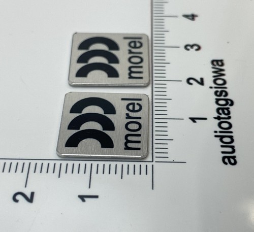Morel Speakers Custom Badge Silver Aluminum Pair 15mm Square - Picture 3 of 5