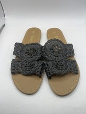 Sportsgirl Woven Slip On Flats Slides Black Size 8 Raffia Open Toe Flip Flops