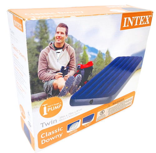 Intex Inflatable Mattress Twin Air Bed Camping Travel 8.75" Thick Classic Downy - Picture 2 of 11